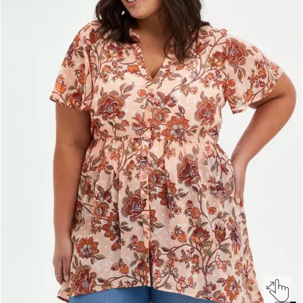 Torrid Floral Lexie Babydoll Chiffon Tunic Size 2